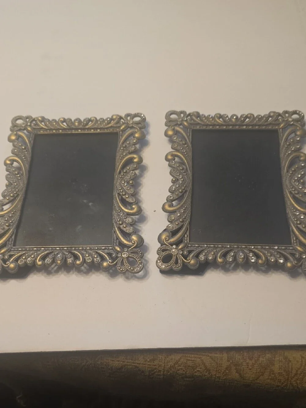 Set Of 3 Ornate Jeweled Decorative Picture Frame - Antique Gold Tone 8
